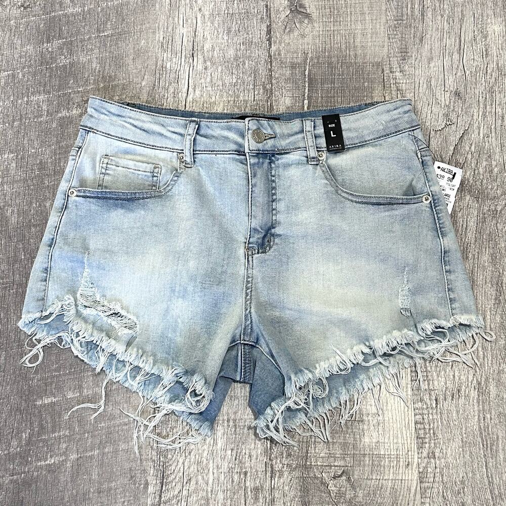 Akira Flex Fit Cutoff Light Denim Short Womens L (30X3.5) High Waist Stretch